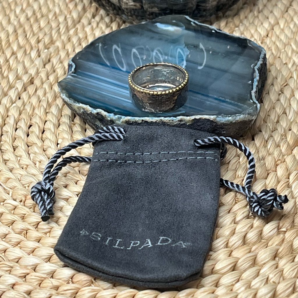 Silpada Dotted Trim Two-Tone Silver Gold Textured Band 925 Ring Size 9 70$